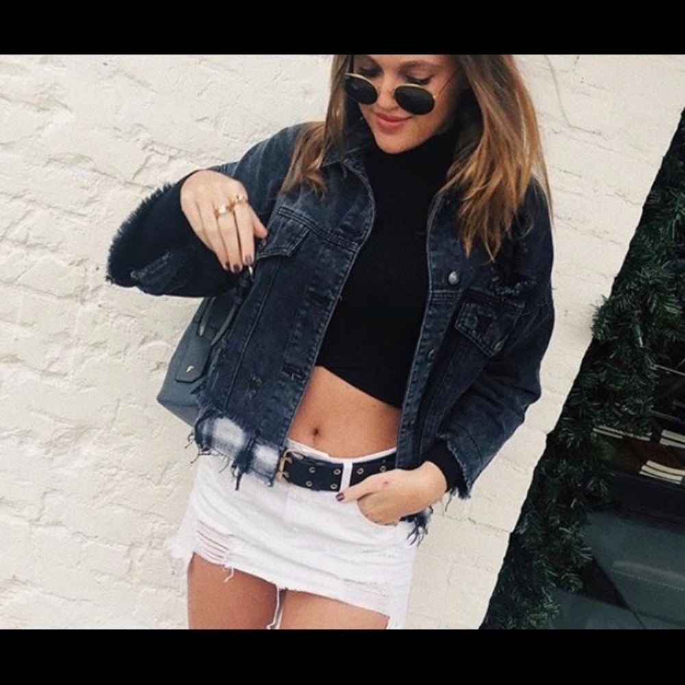 Distressed UNIQ Black Denim Jacket - Picture 6 of 6